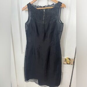 Ann Taylor black silk sheath dress embroidered beaded 6